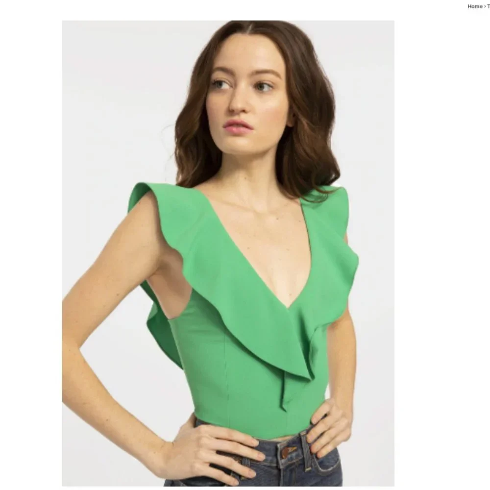 New❣️ Alice + Olivia Pria Cropped V-Neck Ruffle Top - Picture 3 of 8
